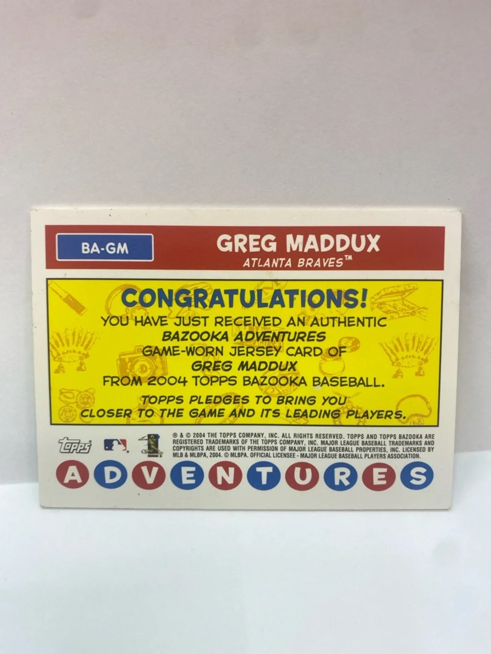 2004 Topps Bazooka Adventures Relic Greg Maddux Braves #BA-GM (087) - Picture 2 of 2